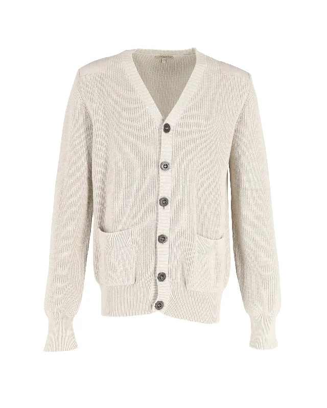 Burberry Buttoned Cardigan in Beige Cotton