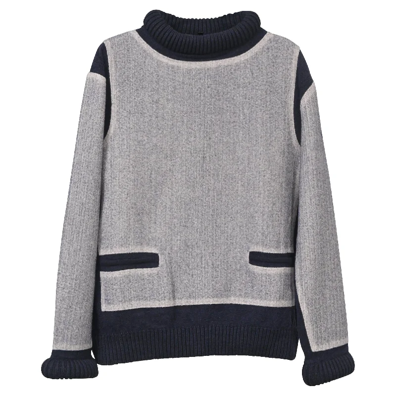 Chanel Two-Tone Turtleneck Sweater in Blue Wool