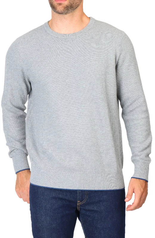 Cotton Textured Waffle Crewneck Sweater