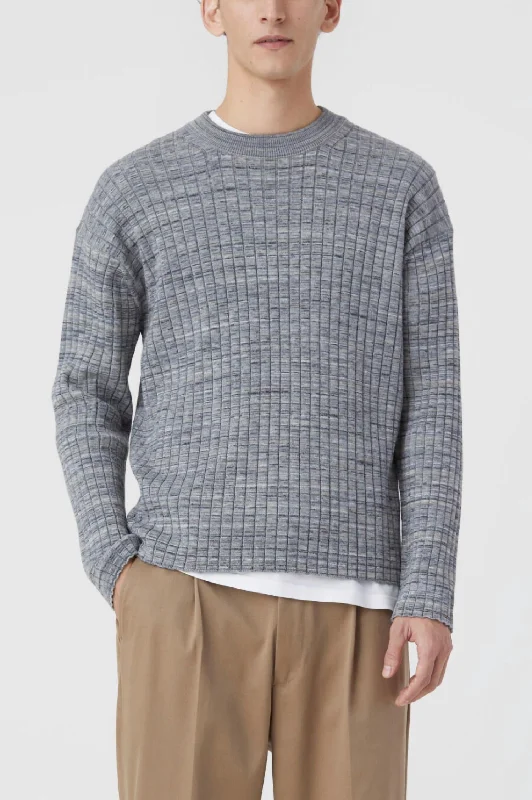 Crew Neck Ribbed Jumper In Ash Grey