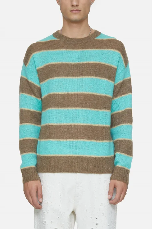 Crew Neck Striped Jumper In Glazed Green