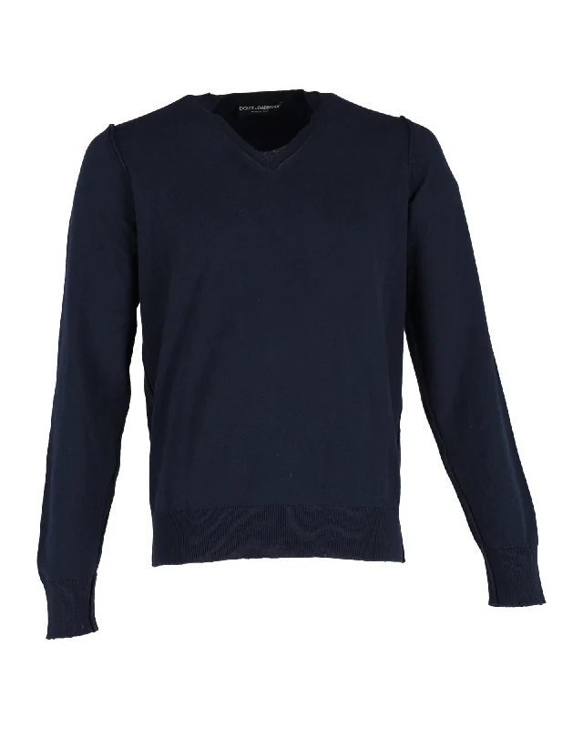 Dolce & Gabbana V-neck Jumper in Blue Wool