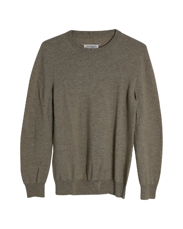 Maison Margiela Crewneck Elbow Patch Sweater in Beige Wool