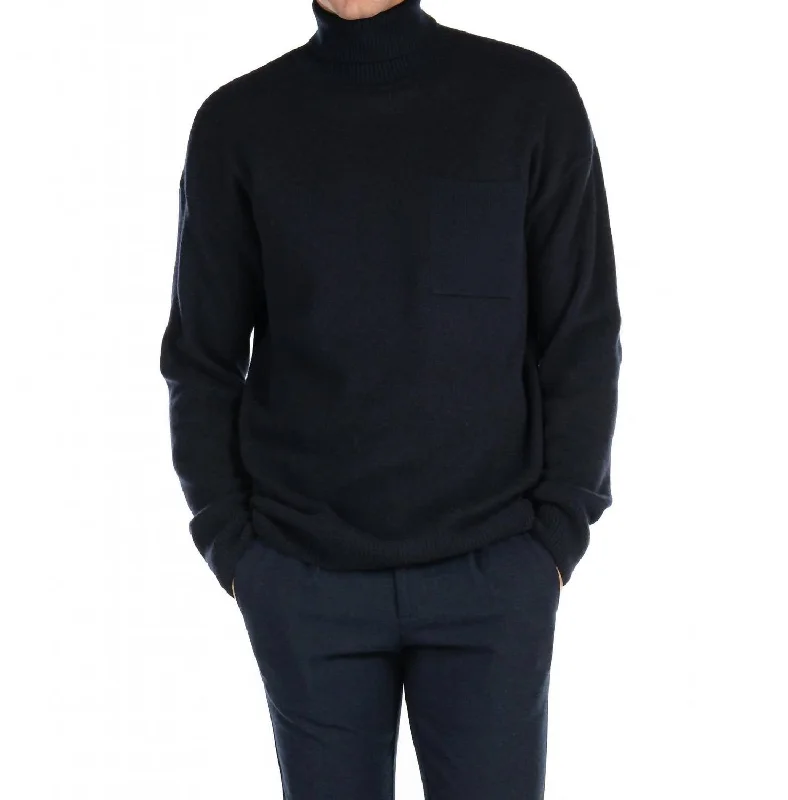 Men Wool Blend Turtleneck Sweater In Navy