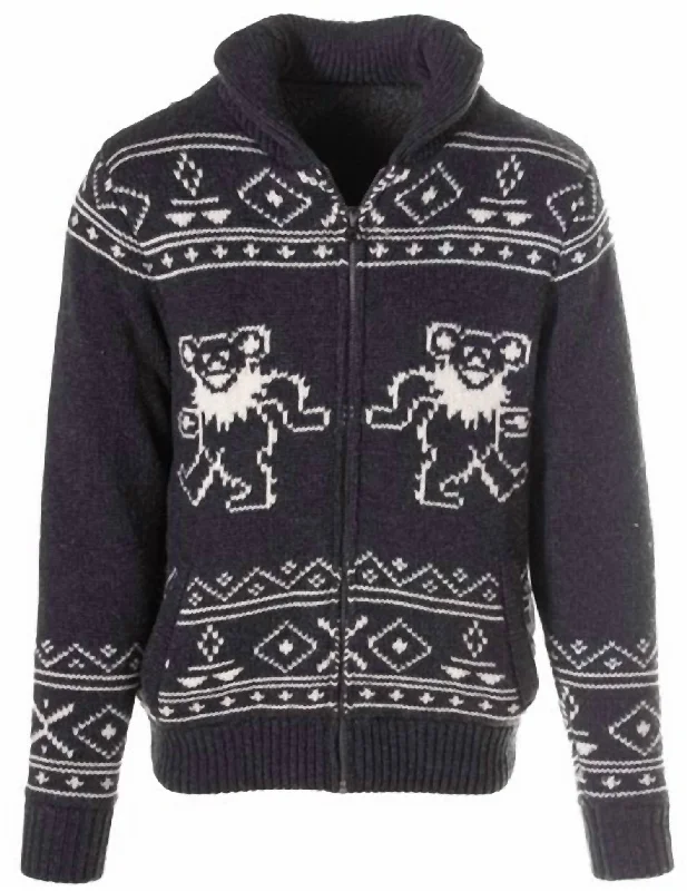 Men's Bear Zip Up Sweater In Grey