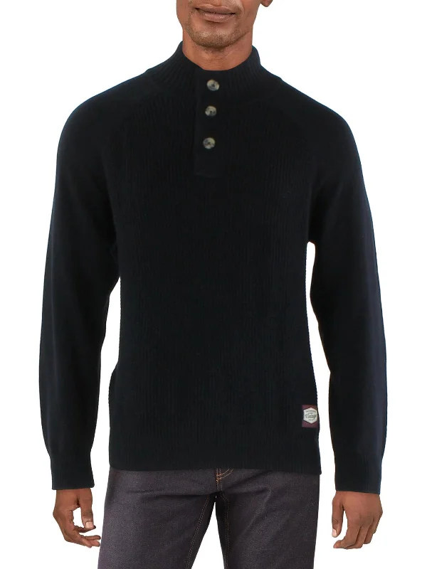 Mens Button Front Long Sleeve Pullover Sweater