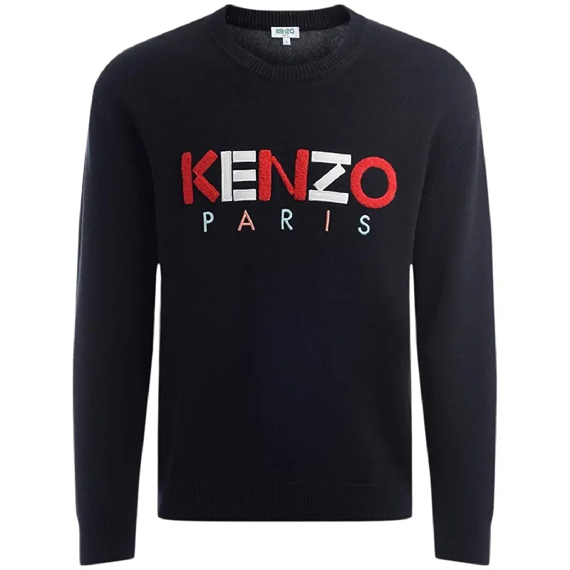 Men's Maglione Paris In Lana Nera Con Logo A Contrasto Sweater In Black