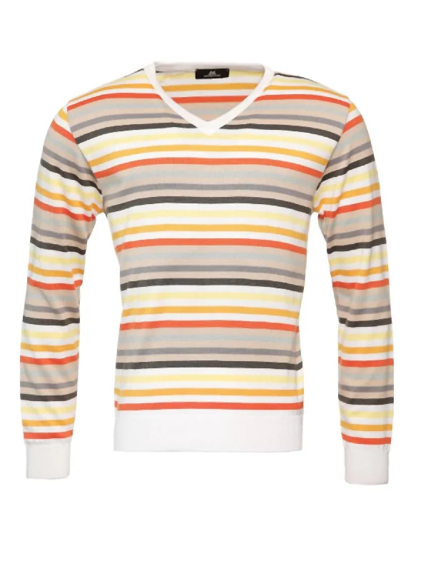 Stripe Vneck Sweater In Orange