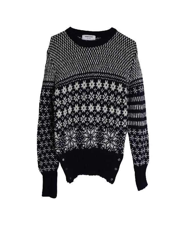 Thom Browne Snowflake Motif Fair Isle Crewneck Sweater in Multicolor Wool and Mohair