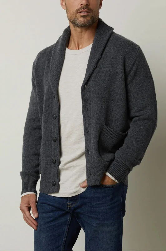 Thornton Long Sleeve Cardigan In Charcoal