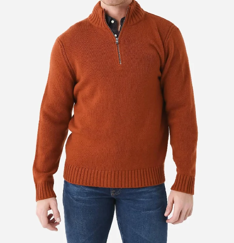 Wool-Cashmere Relaxed Quarter-Zip Sweater In Rust Amber