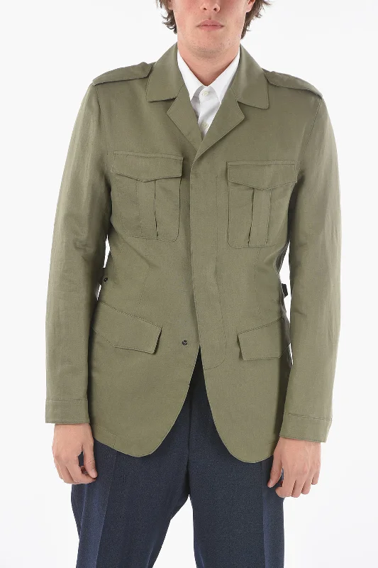 Corneliani CC COLLECTION Hidden Closure Flax and Cotton Utility Jacket