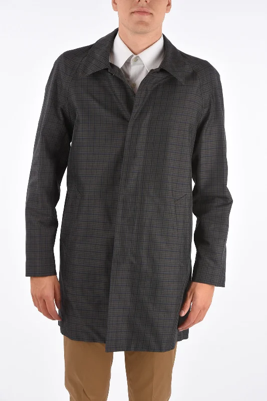 Corneliani shephard's check hidden closure balmacaan coat