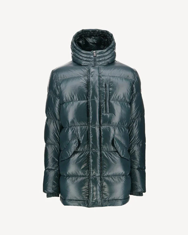 Dark Green Hooded lacquered down jacket Claus