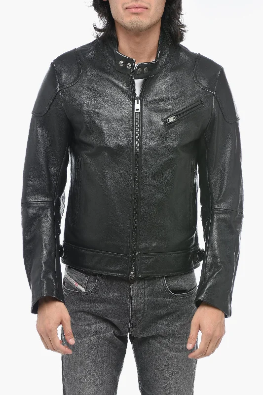 Diesel Grained Leather L-HEIN Jacket with Patchworks