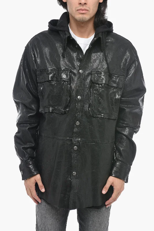 Diesel Leather L-SPHINX Jacket with Fleece Hood