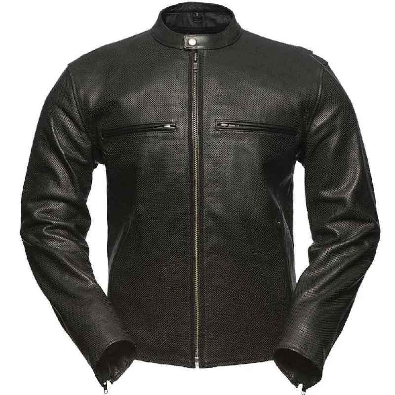 First Mfg Mens Turbine Perforated Leather Motorcycle Jacket