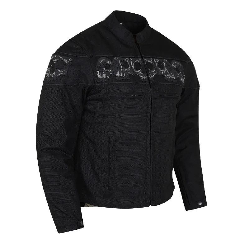 HMM1535 High Mileage Men's Textile Jacket with Embroidered Reflective Skulls