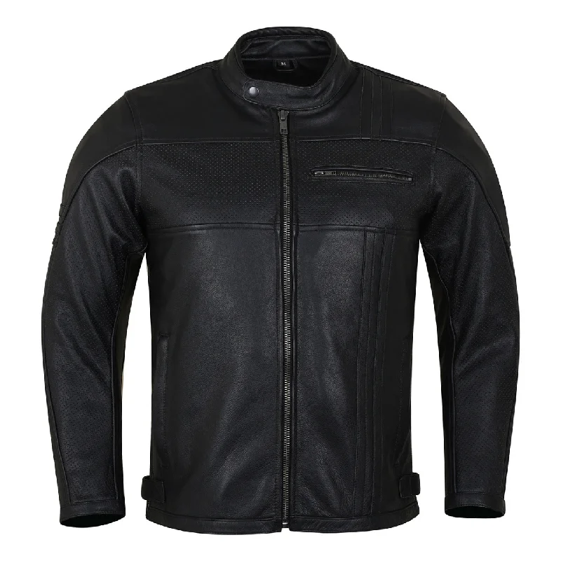 HMM532 Vance Leathers' Men's Commuter Cafe Racer Motorcycle Leather Jacket with Armor