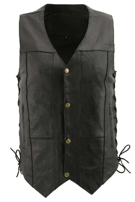 M Boss Motorcycle Apparel BOS13508 Men's Black Side Lace Leather Vest with Quick Draw Pocket