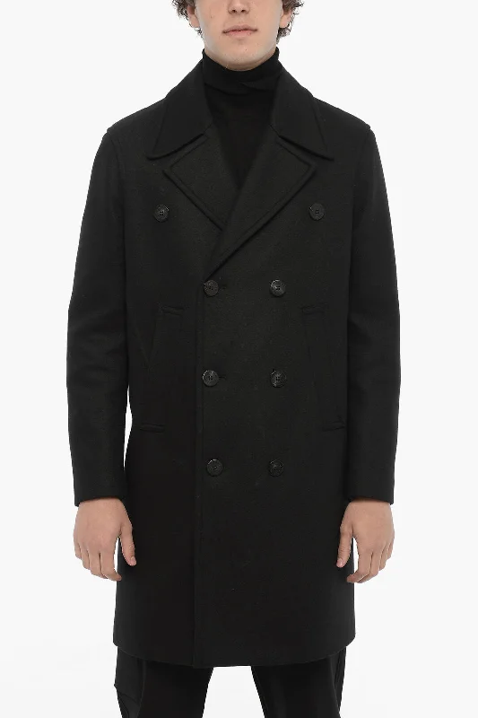 Neil Barrett Wool Blend Easy Fit Double Breasted Coat