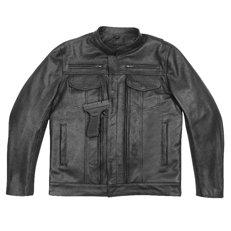 VL510 Vance Leathers' Men's Top Performer Motorcycle Leather Jacket with Double Conceal Carry Pockets