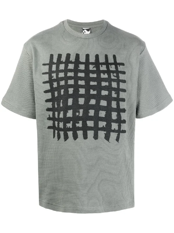 Grid-Print Cotton T-Shirt