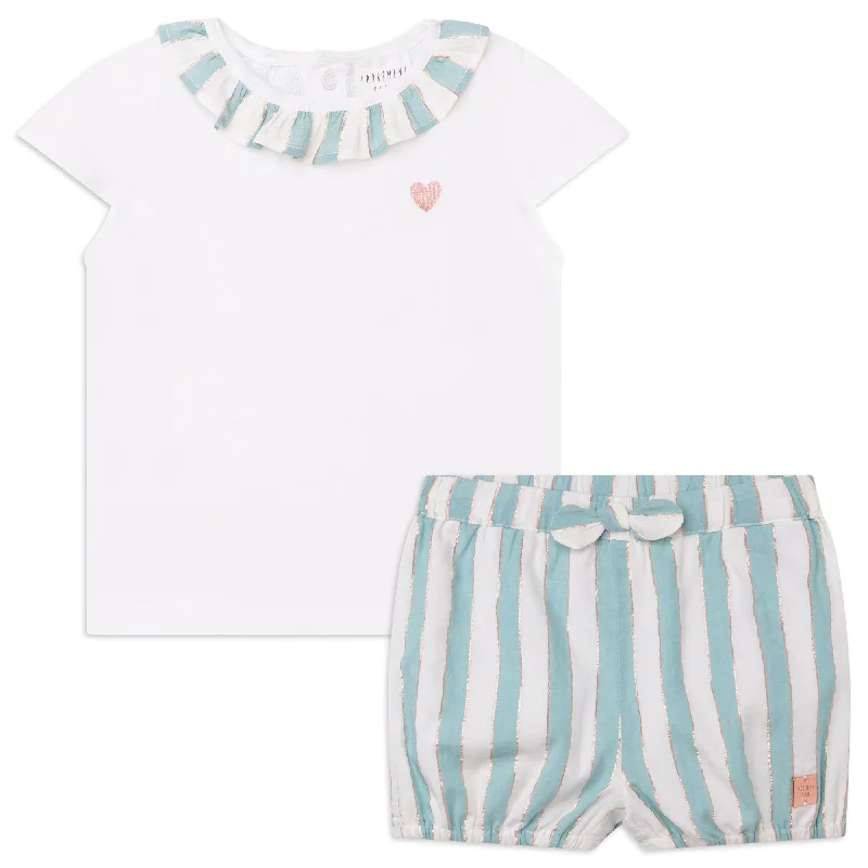 Carrément Beau T Shirt + Shorts Spring 1 Infant White Green