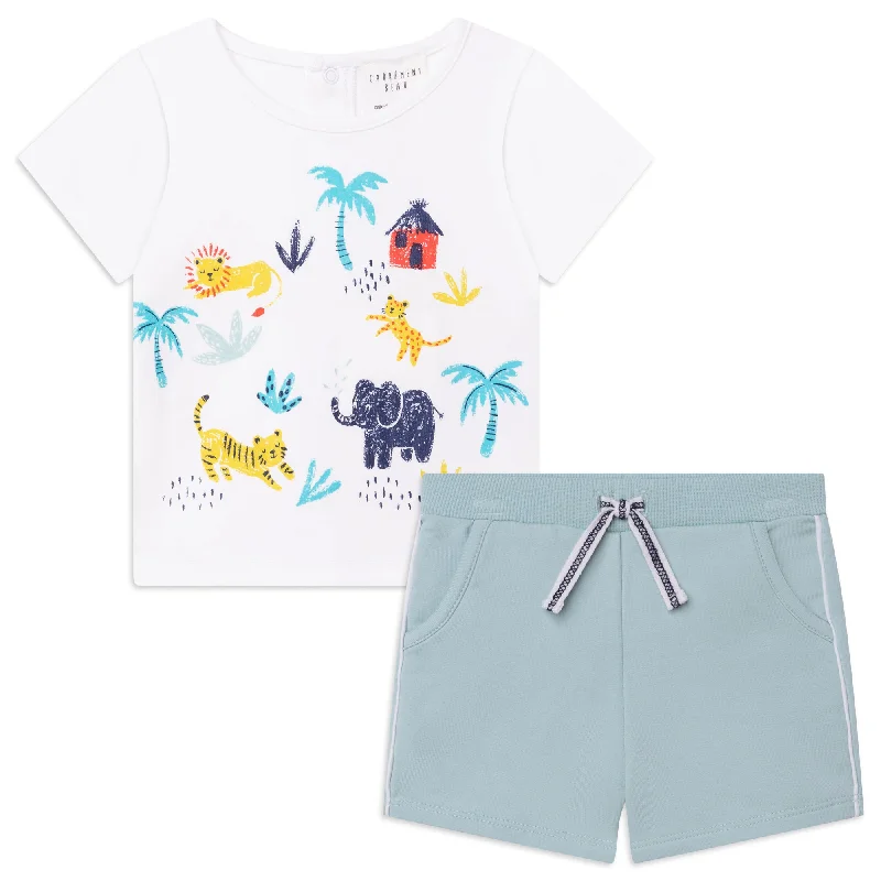 Carrément Beau T Shirt + Shorts Spring 1 Infant White Green