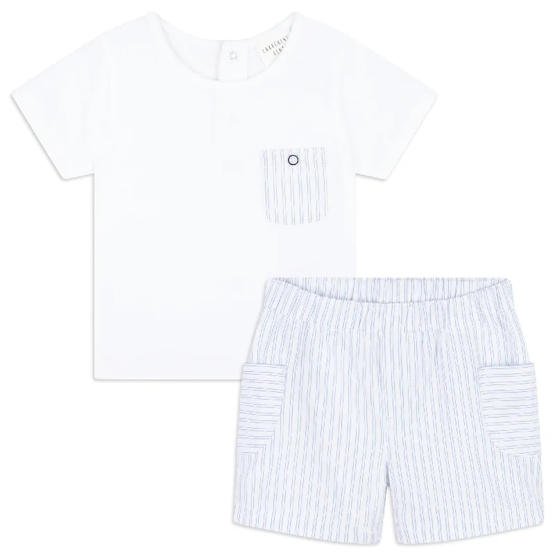 Carrément Beau T Shirt + Shorts Spring 2 Infant White Pale Blue