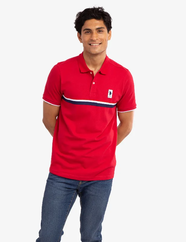 PIECED SIGNATURE STRIPE PIQUE POLO SHIRT