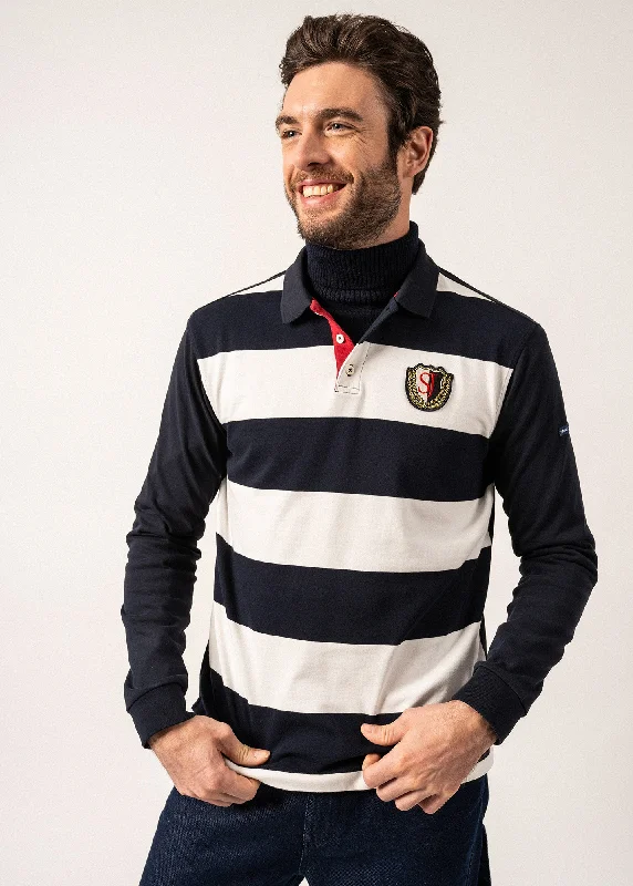 Pierrot Rugby-style Striped Polo Shirt - long sleeves, with SAINT JAMES badge (AMIRAL/ECUME)