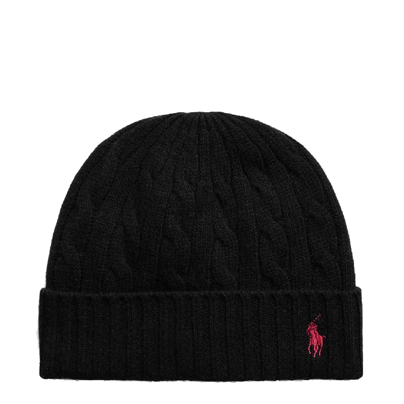 Polo Ralph Lauren Cable-Knit Merino Wool-Blend Beanie Polo Black