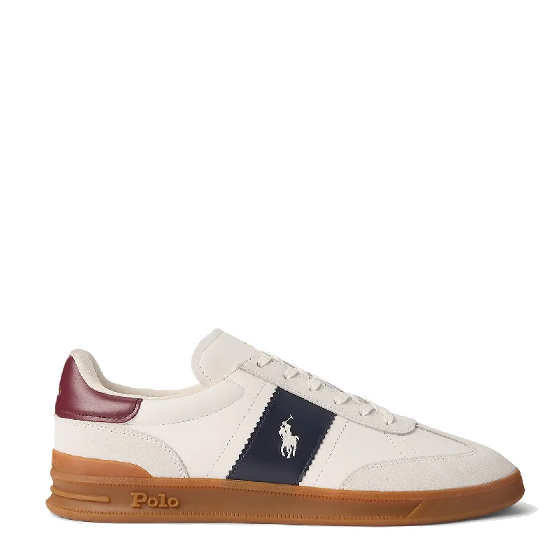 Polo Ralph Lauren Heritage Aera Leather-Suede Trainer Bianco/Navy/Wine