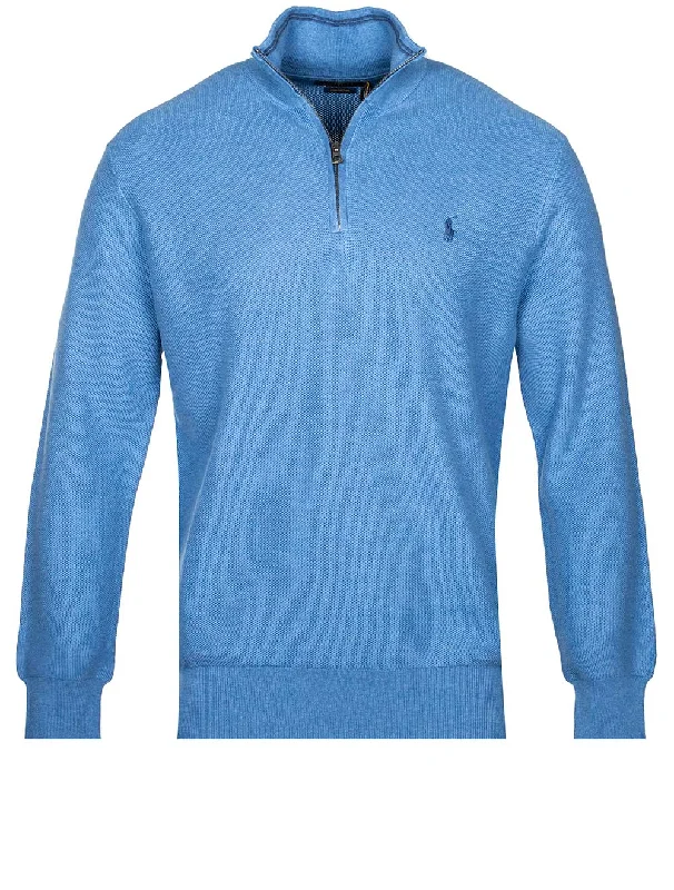 Pima Texture Half Zip Pullover Blue