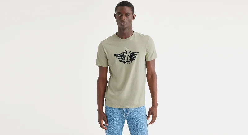 Wings & Anchor Block Print Graphic Tee, Slim Fit